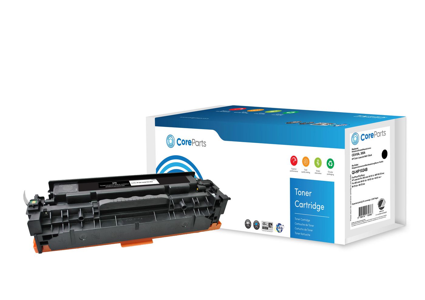 CoreParts (CE410A) Schwarzer Toner – Kompatibel – 2'200 Seiten – für HP LaserJet Pro M351A/M375nw/M451dn und andere