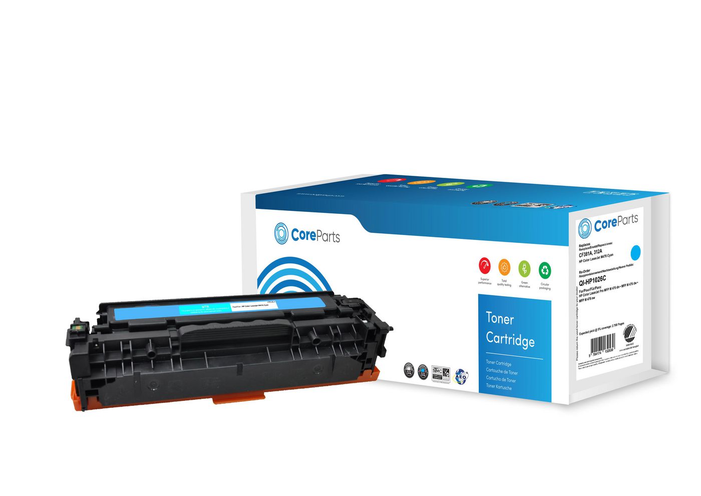 CoreParts 312A (CF381A) Cyan Toner – Kompatibel – 2'700 Seiten – für HP LaserJet M476 (312A)