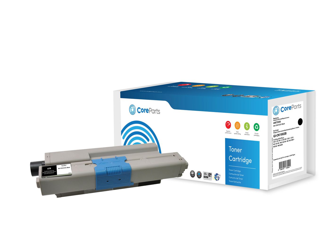 CoreParts 44973536 Schwarzer Toner – Kompatibel – 2'200 Seiten – für OKI C301/C321