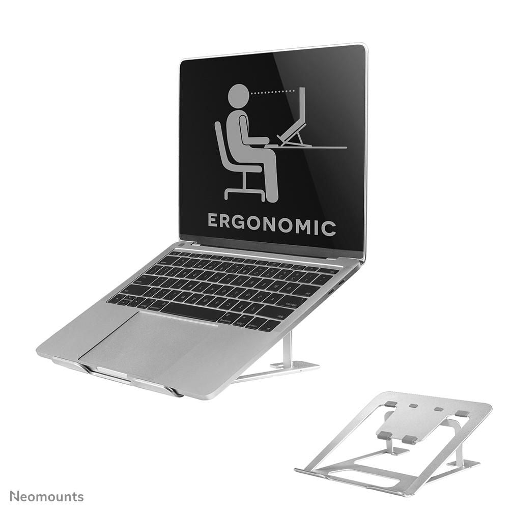 Neomounts Laptop-Ständer – für Geräte bis 17", bis 5 kg, faltbar – Silber