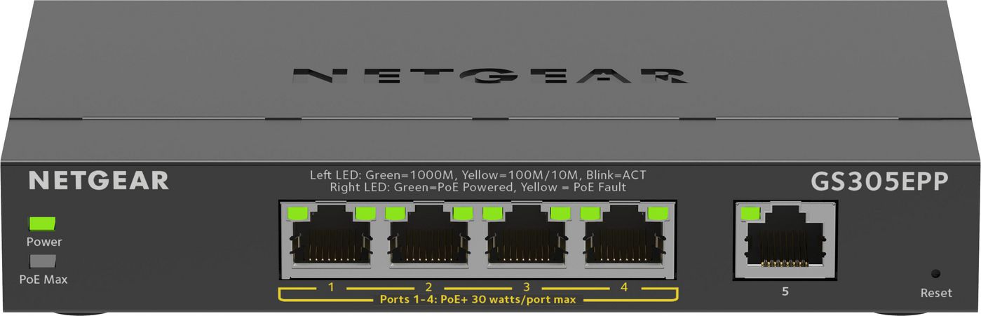 NETGEAR GS305EPP – Managed Switch – 5×GbE, L2/L3, PoE+