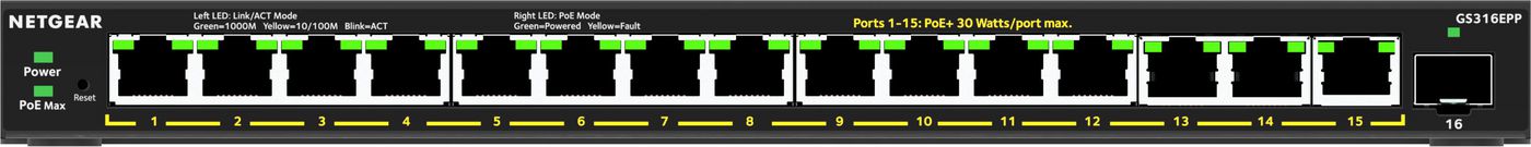 NETGEAR GS316EPP – Managed Switch – 16×GbE, 1×SFP, PoE+ 231 W