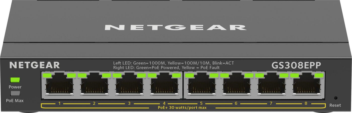 NETGEAR GS308EPP – Managed Switch – 8×GbE, L2/L3, PoE+