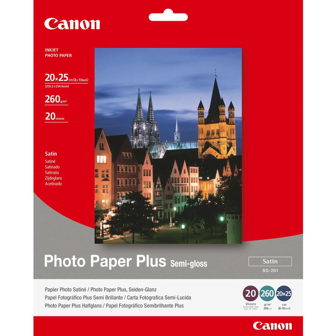 Canon Plus SG-201 Fotopapier – seidenmatt, 200 × 250 mm, 260 g/m², 20 Blatt, einseitig – für Inkjet-Drucker