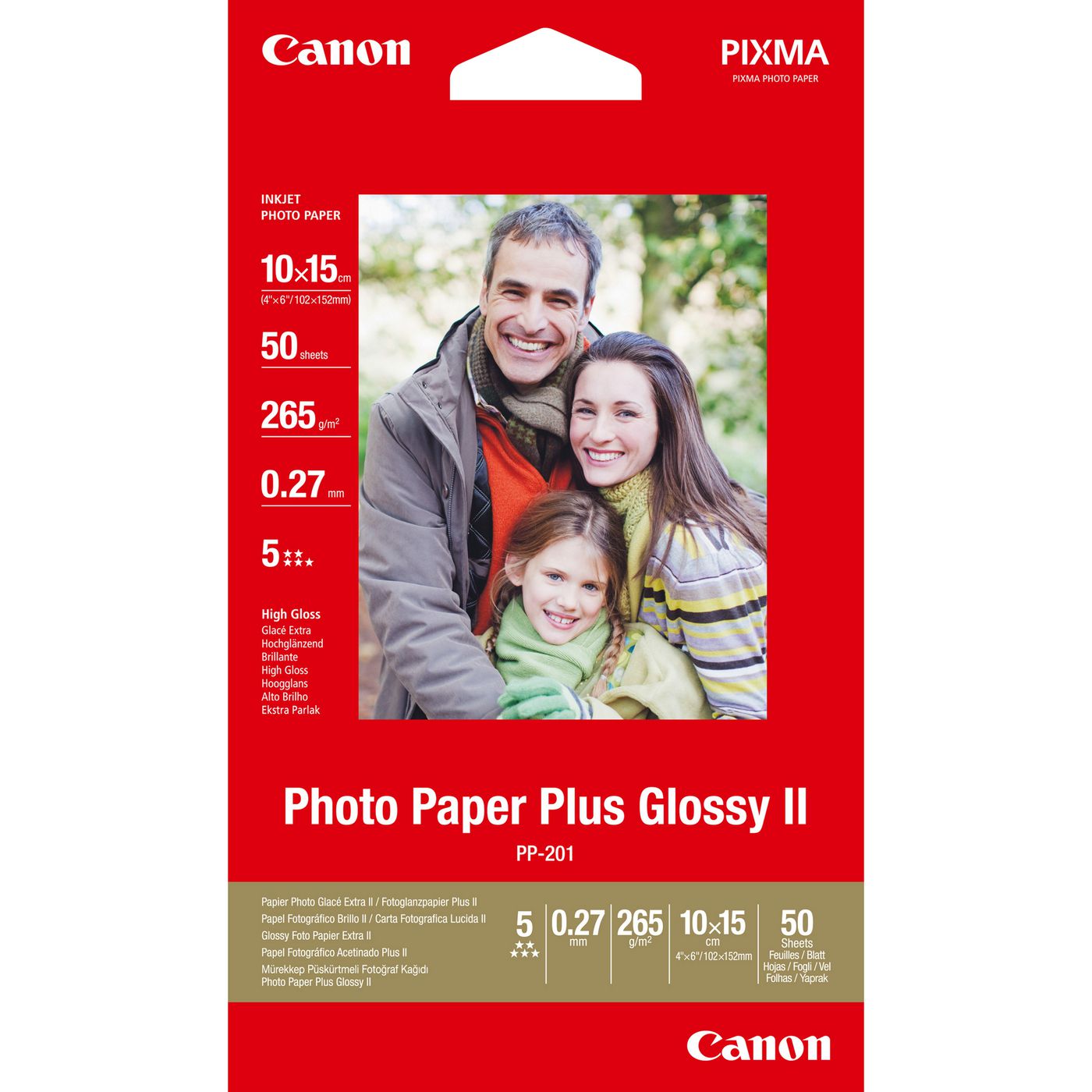 Canon Fotopapier – hochglänzend, 100 × 150 mm, 265 g/m², 50 Blatt, einseitig – für Inkjet-Drucker