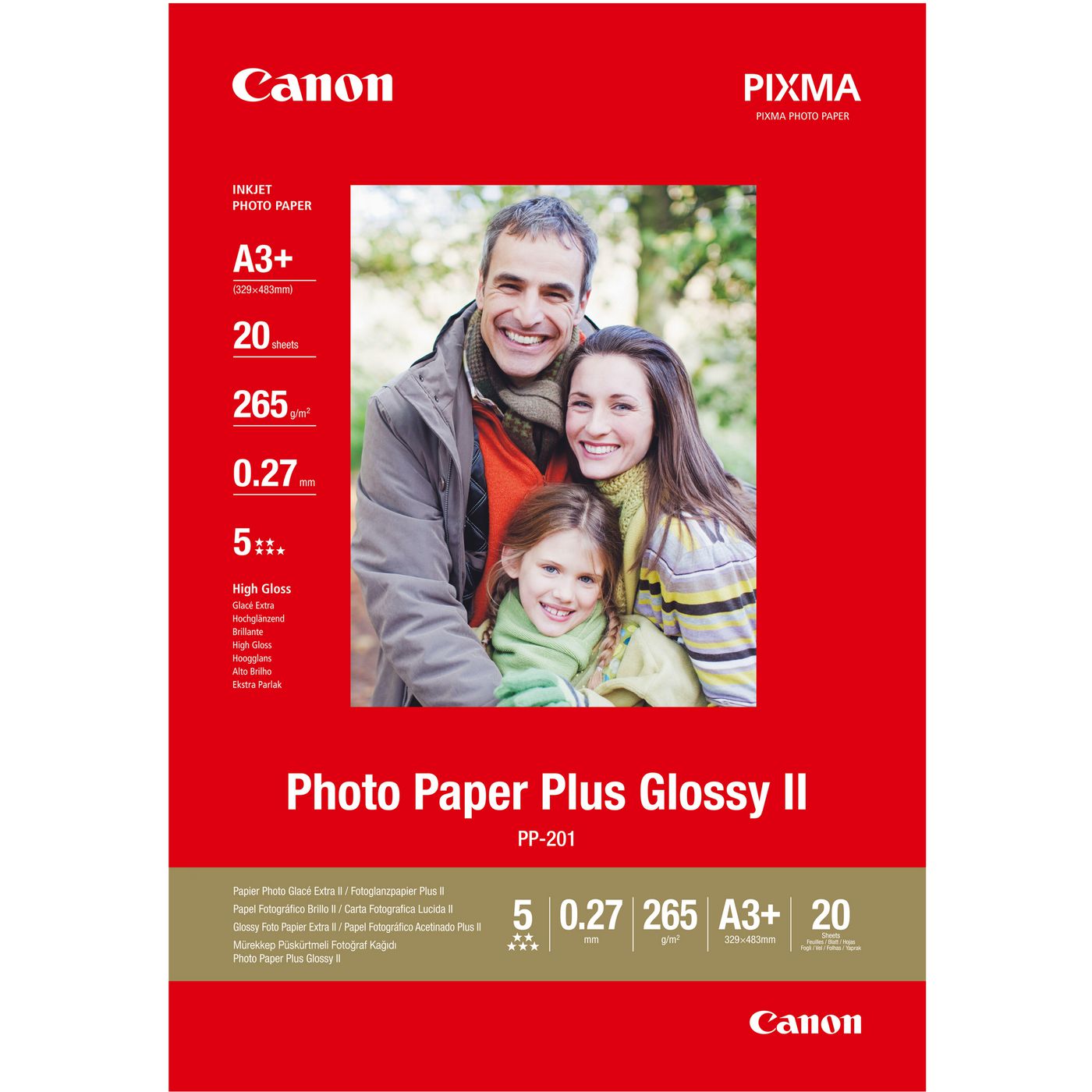 Canon Fotopapier – glänzend, A3+, 265 g/m², 20 Blatt, einseitig – für Inkjet-Drucker
