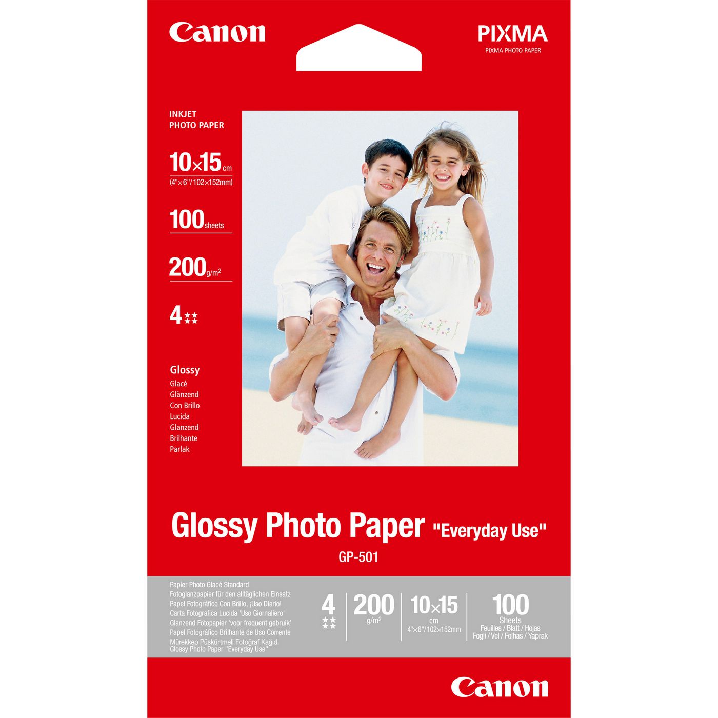 Canon Fotopapier – glänzend, 100 × 150 mm, 200 g/m², 100 Blatt, einseitig – für Inkjet-Drucker