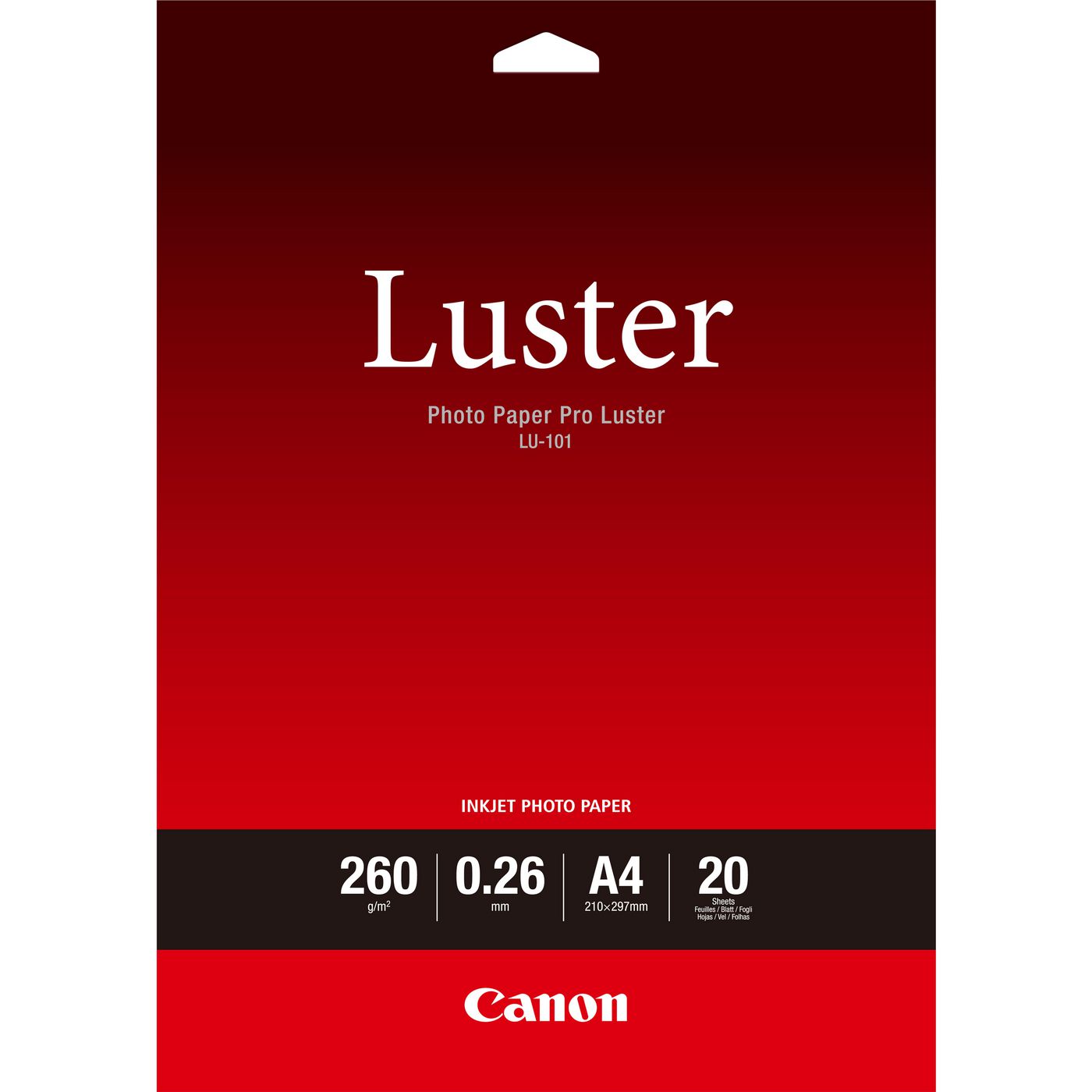 Canon Pro Luster Fotopapier – glänzend, A4, 260 g/m², 20 Blatt, einseitig – für Inkjet-Drucker