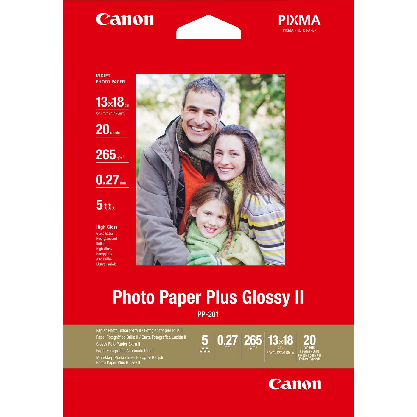 Canon Plus PP-201 Fotopapier – hochglänzend, 130 × 180 mm, 265 g/m², 20 Blätter – für Inkjet-Drucker