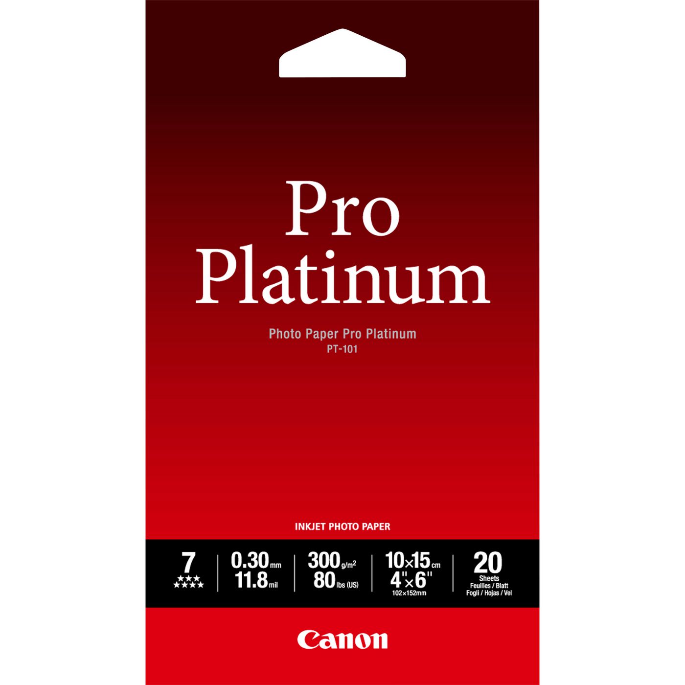Canon Pro Platinum Fotopapier – glänzend, 100 × 150 mm, 300 g/m², 20 Blatt, einseitig – für Inkjet-Drucker