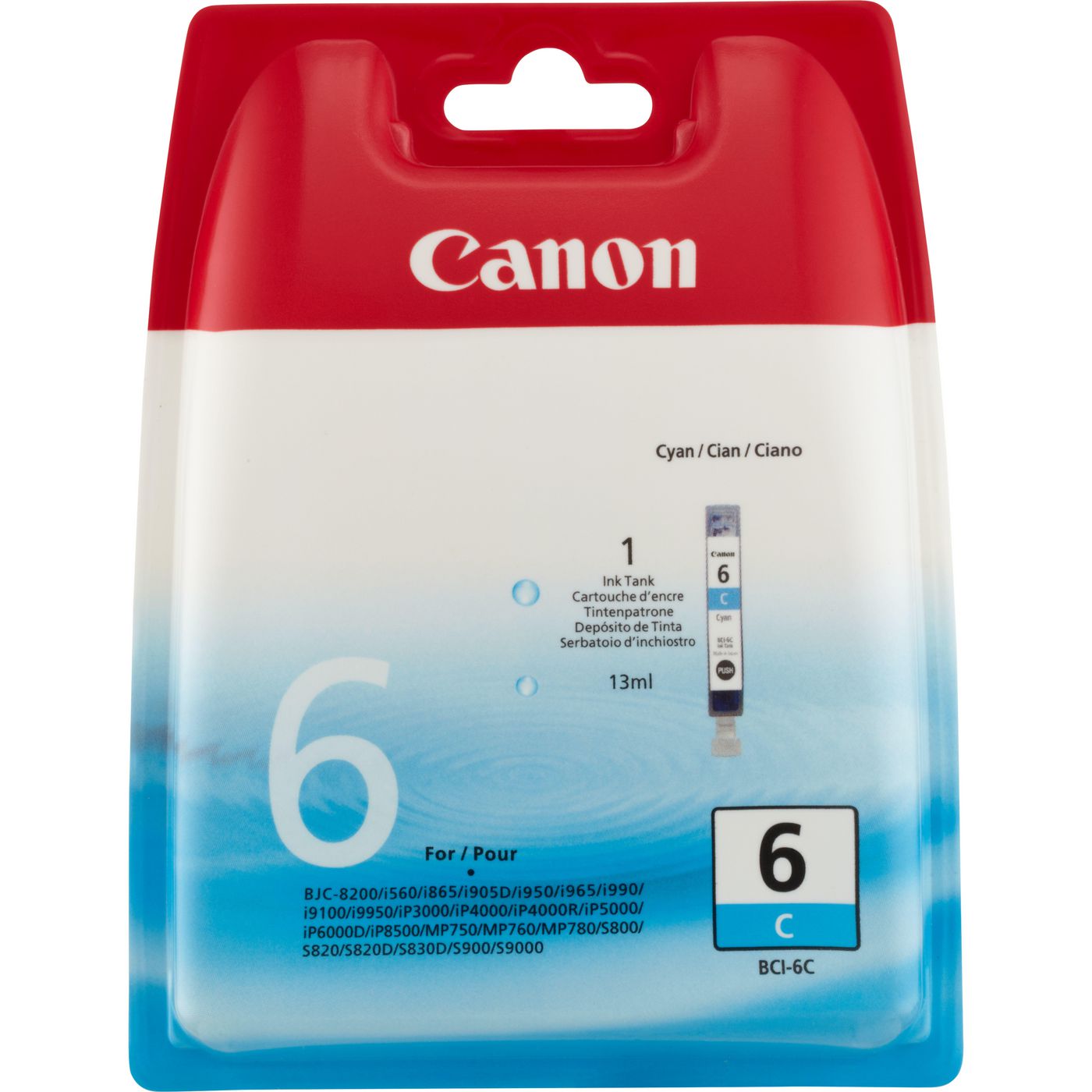 Canon BCI-6C Cyan Tintenpatrone (Original) – 550 Seiten – für iP3000/iP4000/iP5000, MP750/760/780, BJC-8200