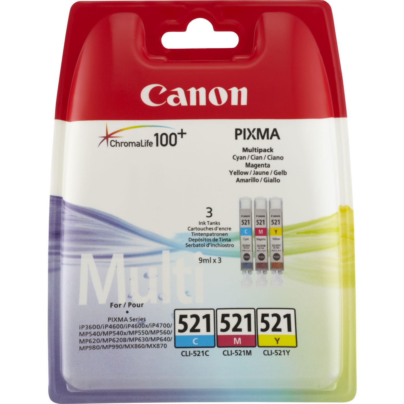 Canon Tintenpatronen-Multipack CLI-521, CMY, 3er-Pack – für verschiedene Inkjet-Modelle