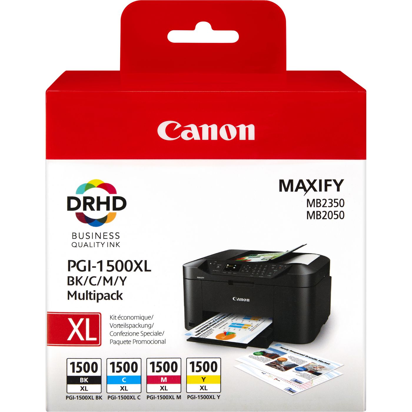 Canon PGI-1500XL Tintenpatronen-Multipack, Schwarz/Cyan/Magenta/Gelb (Original) – für MAXIFY MB2050