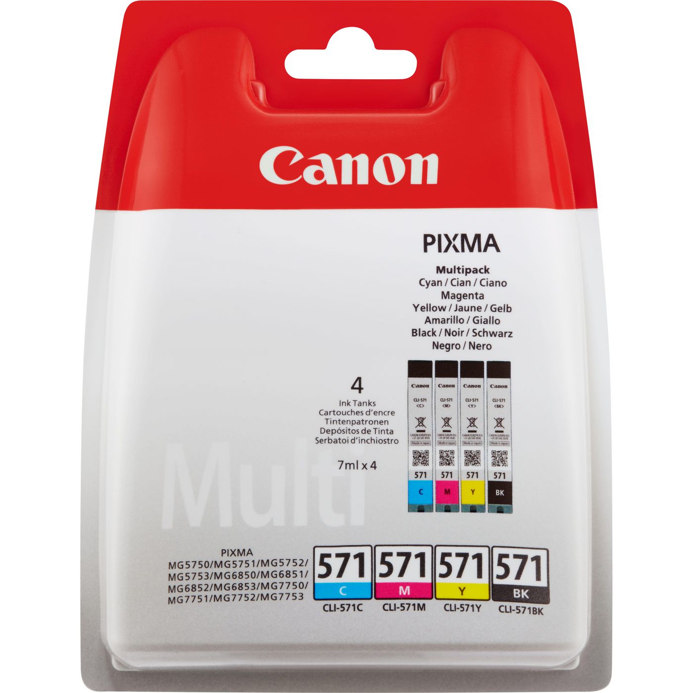 Canon Tintenpatronen-Multipack CLI-571, CMYK, 4er-Pack – für PIXMA-Modelle und andere