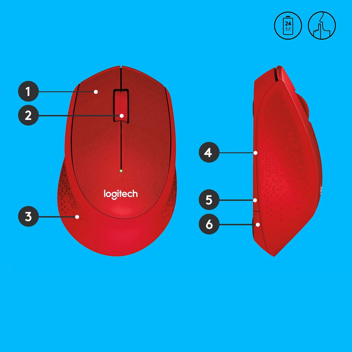 Logitech M330 Silent Plus Maus – kabellos, 2,4 GHz, Silent-Tasten, Rot