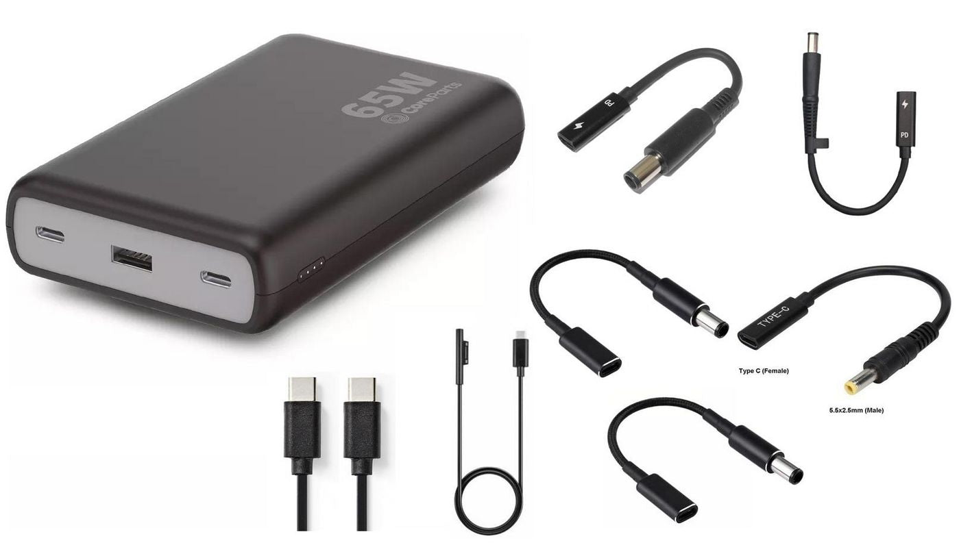 CoreParts Powerbank 20000 mAh, PD 65 W, für Smartphone, Smartwatch, tragbare Lautsprecher, Schwarz