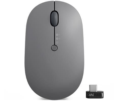 Lenovo Go Multi-Device Wireless – Maus – Kabellos (Bluetooth/2,4 GHz), 2400 DPI, beidhändig, Grau
