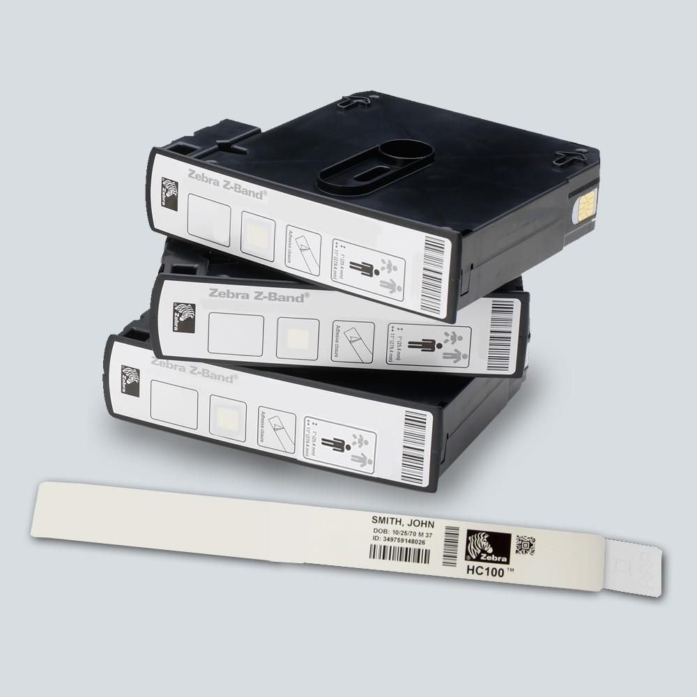 Zebra Armbandetiketten Z-Band Direct, weiss, mit Klebeverschluss, 6 Kartuschen à 200 Armbänder