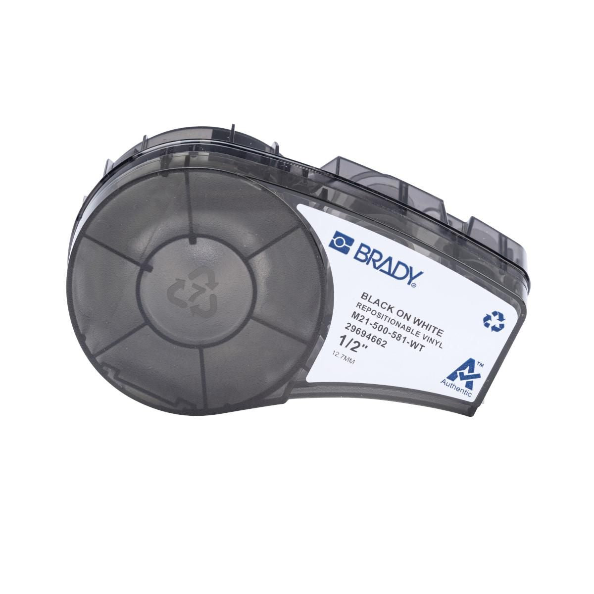 Brady M21-500-581-WT Etikettenrolle – weiss – 12,7 mm × 6,4 m, Vinyl – für Brady M210/M210-LAB/M211