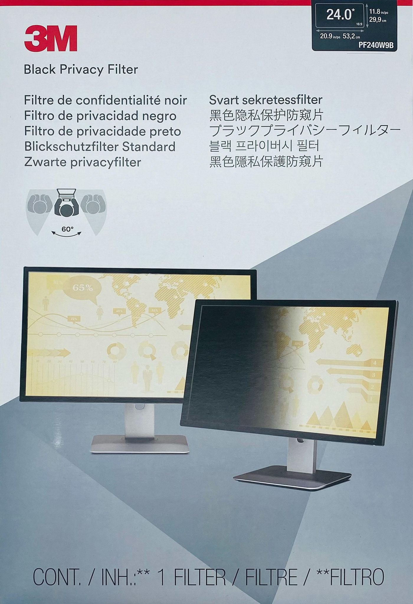 3M Blickschutzfilter für Monitor 24,0", 16:9 – 532 × 299 mm