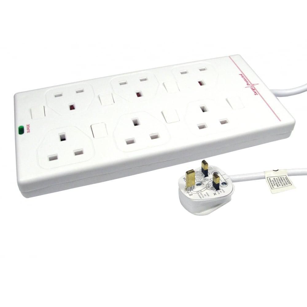 Microconnect Steckdosenleiste (UK) – 2,00 m, Weiss, 6-fach