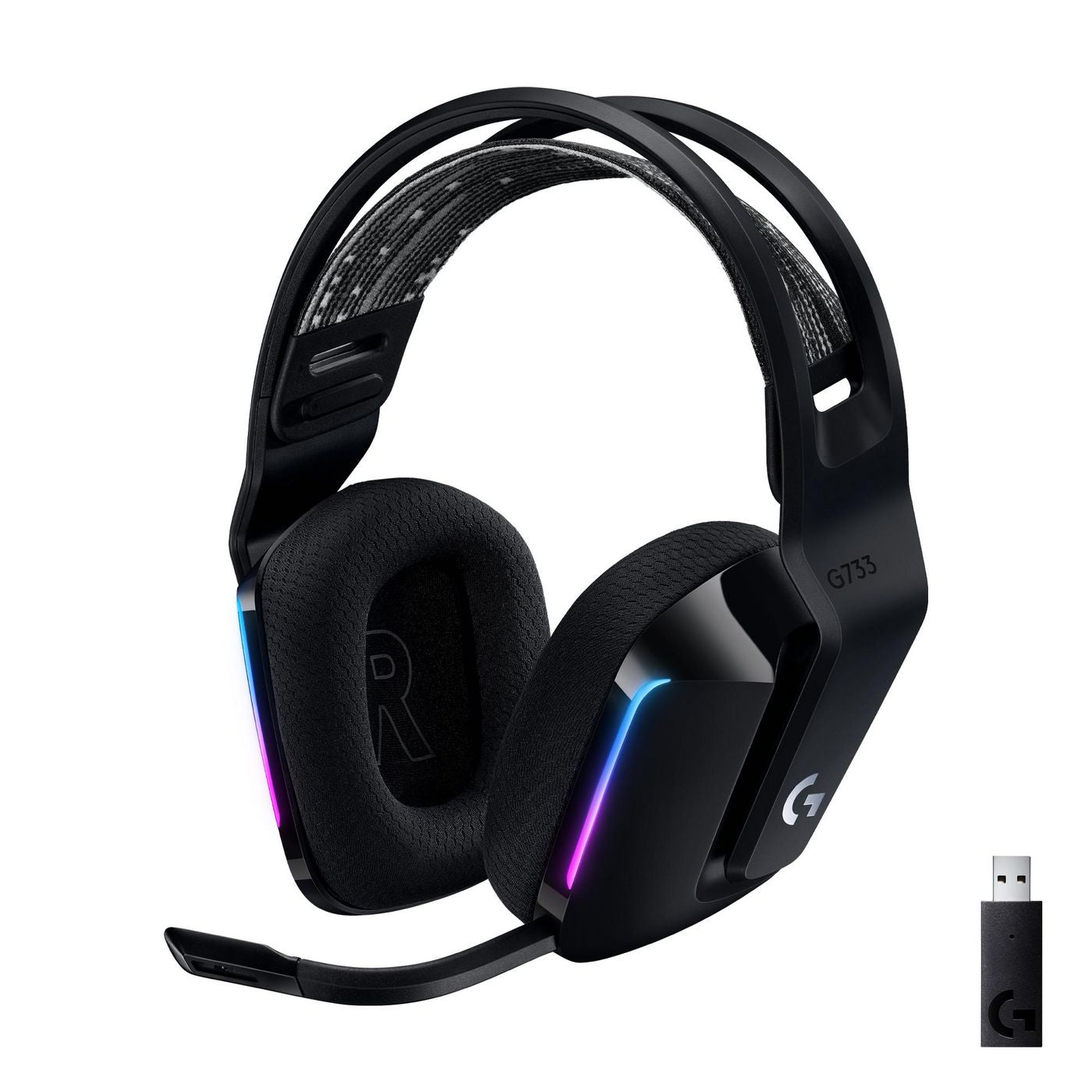 Logitech G G733 Gaming-Headset – Over-Ear, Stereo, Kabellos 2,4 GHz, mit USB-A-Dongle, Schwarz
