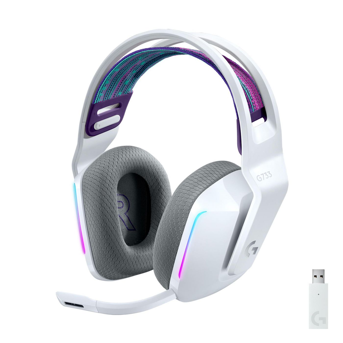 Logitech G G733 Gaming-Headset – Over-Ear, Stereo, Kabellos, mit USB-A-Dongle, Weiss