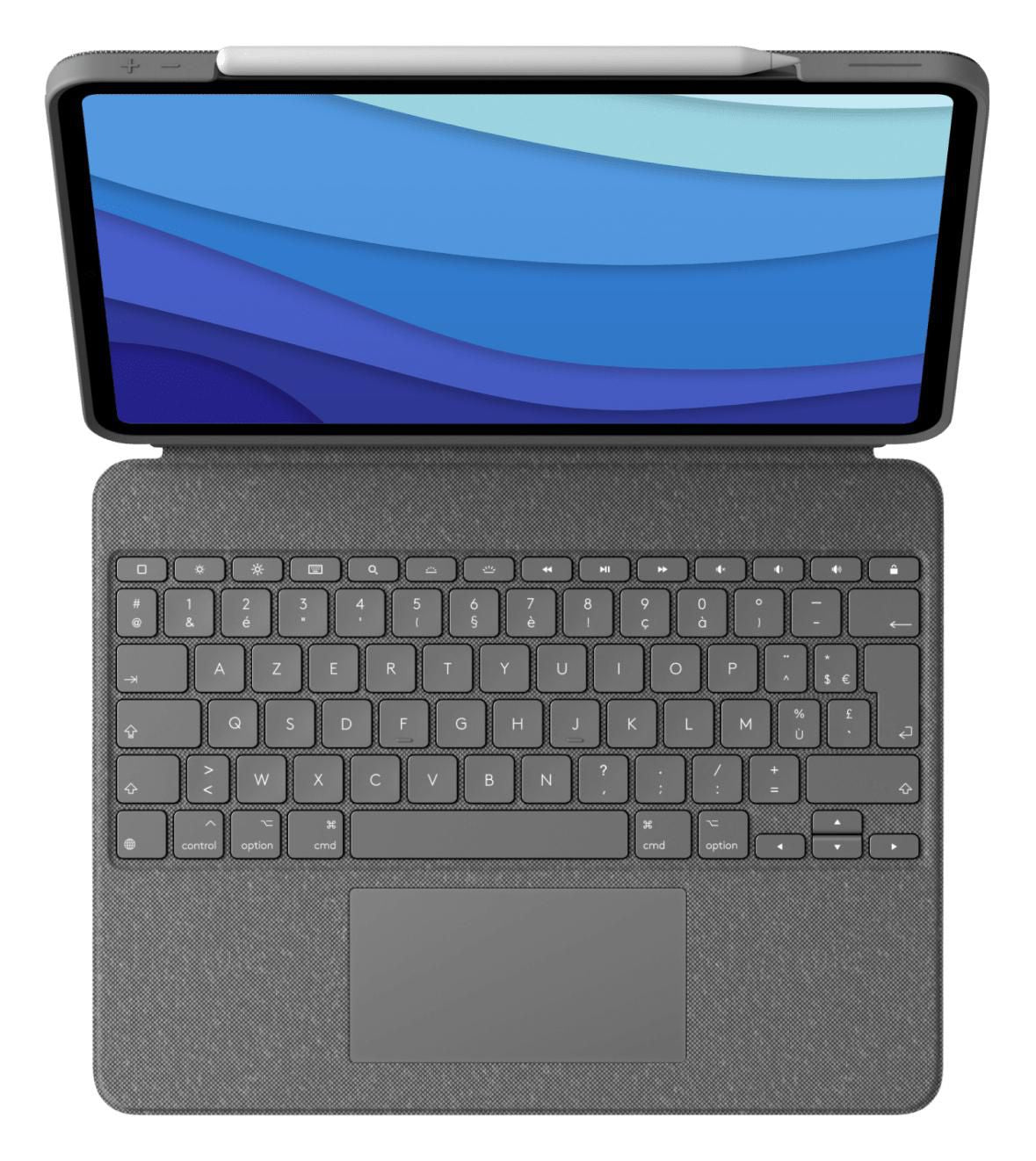 Logitech Combo Touch – Tastatur, FR-Layout (FR), mit Touchpad, Grau – für iPad Pro 12,9" (5. Generation)