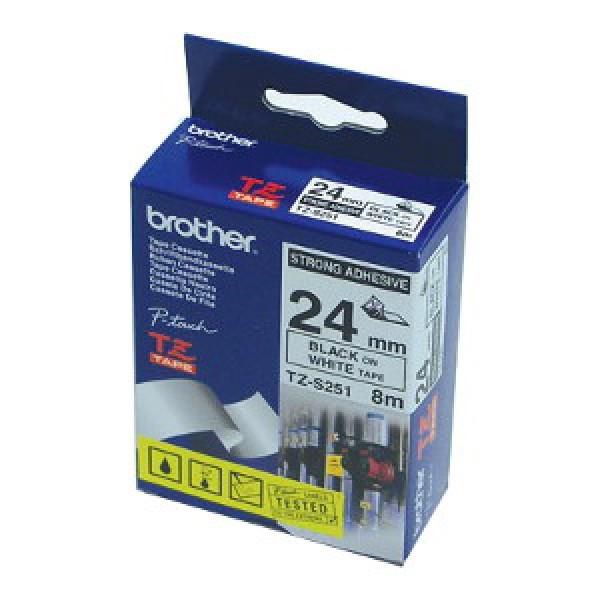 Brother TZ-S251 Schriftband – Schwarz auf Weiss – 24 mm × 8 m, laminiert – für Brother P-touch