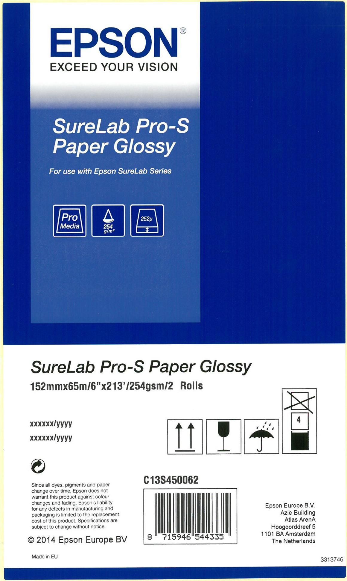 Epson Fotopapierrolle – glänzend, 203 mm × 65 m, 252 g/m², für Epson SureLab (Auswahl)
