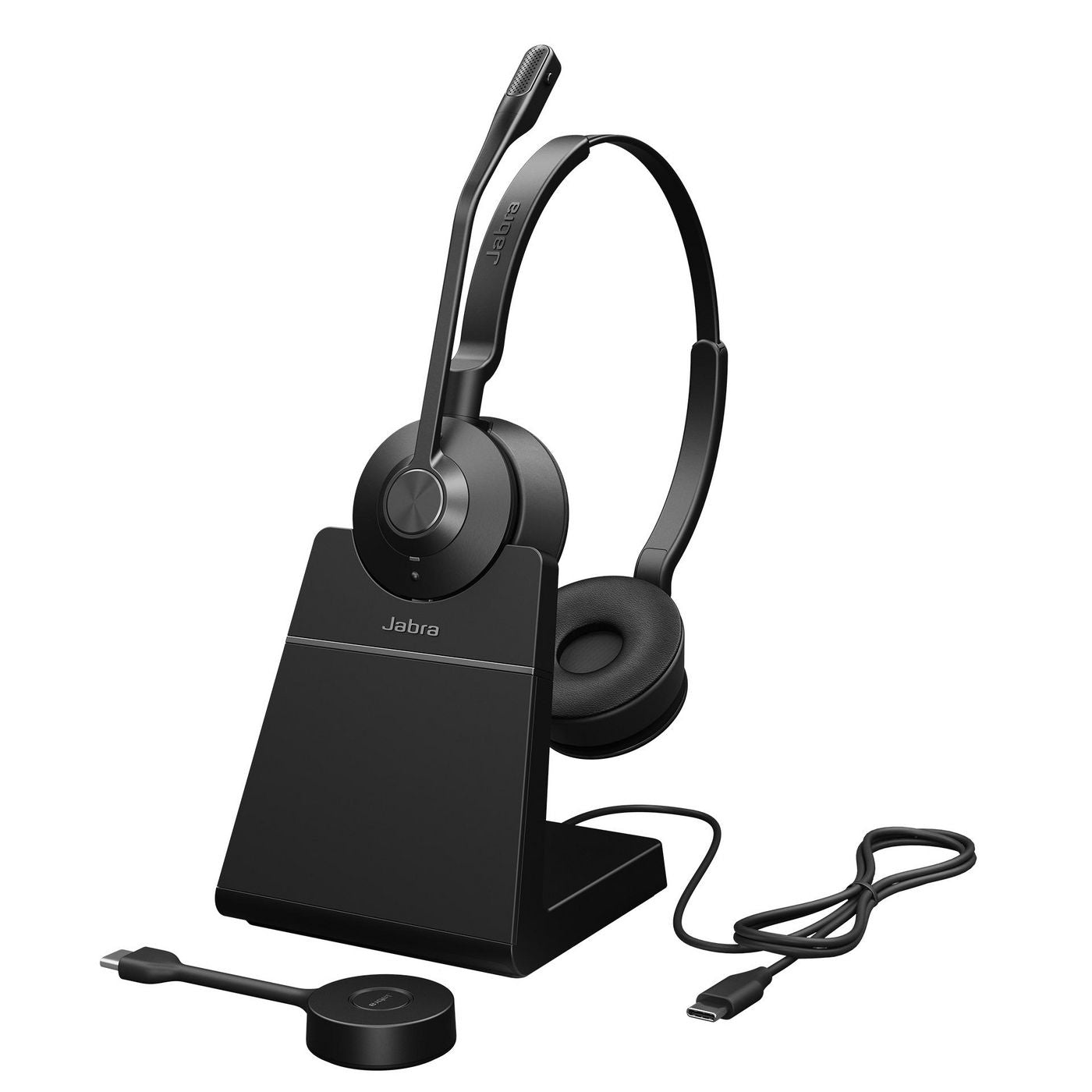 Jabra Engage 55 Office-Headset – On-Ear, Stereo, BT, mit USB-C-Dongle & Ladestation, Schwarz/Titan