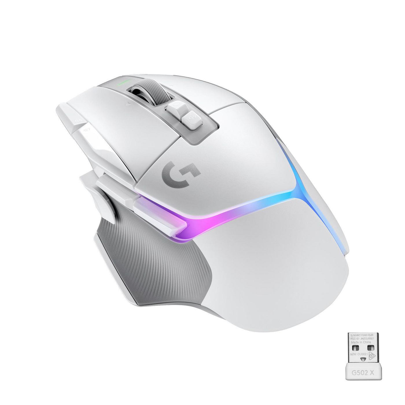 Logitech G G502 X PLUS – Gaming-Maus – Kabellos (2,4 GHz), 25600 DPI, RGB-Beleuchtung, rechts, Weiss