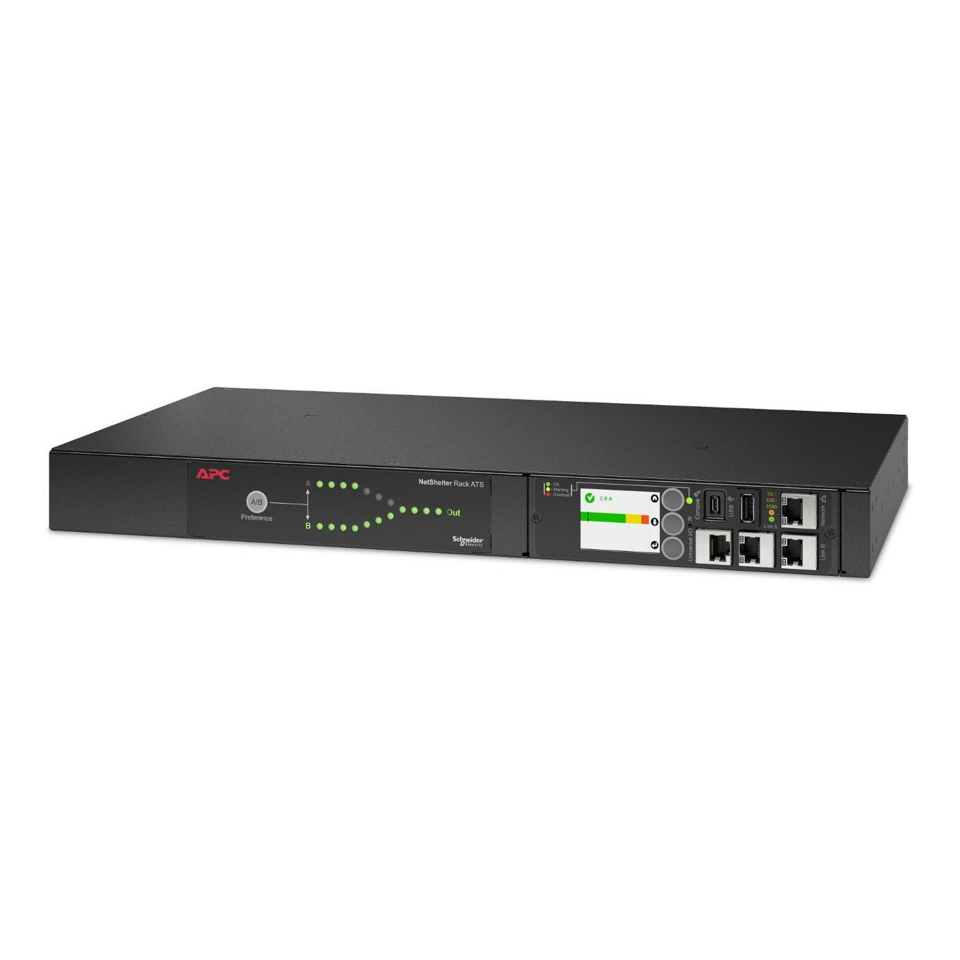 APC Rack-ATS – 230 V, 10 A, C14 IN, 12× C13 OUT, 1U – Schwarz