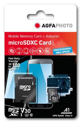 AgfaPhoto microSDXC 128 GB – UHS-I, Klasse 10, U3, V30, A1, 100/95 MB/s
