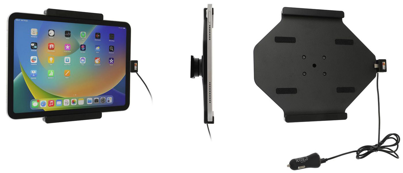 Brodit Fahrzeug-Dock für iPad 10,9" (10. Gen.) – mit Ladefunktion, 360° drehbar – Schwarz