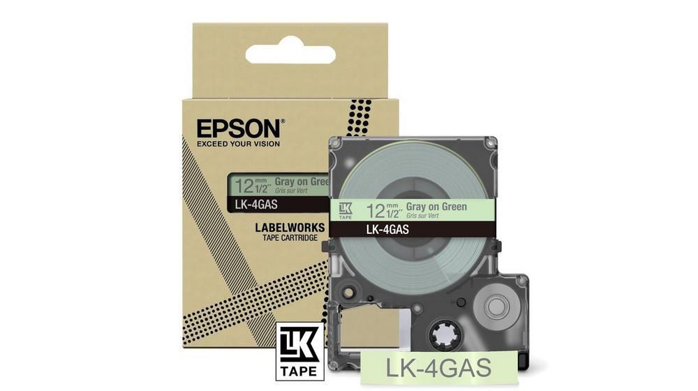 Epson Colour Tape LK-4GAS – 12 mm × 8 m, Grau/Hellgrün