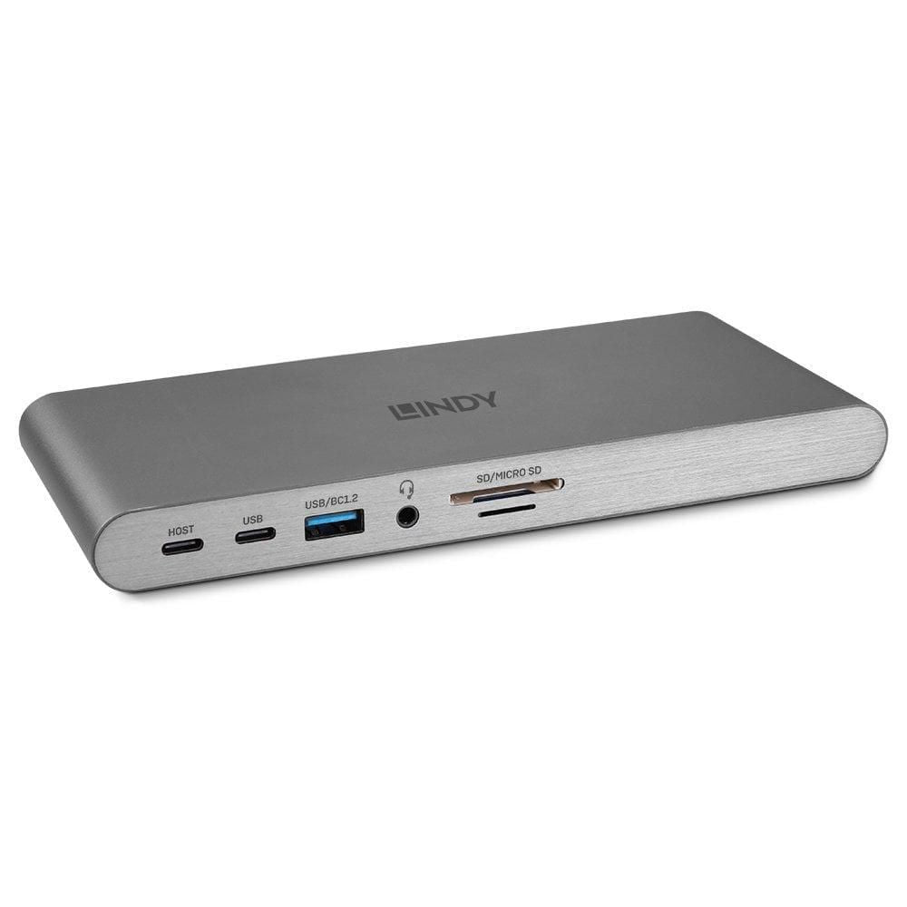 Lindy Dst-Pro 5K Dockingstation – USB-C, 2× DP, 1× HDMI, 3× USB-A, 1× USB-C, 100 W PD, GbE, SD/microSD