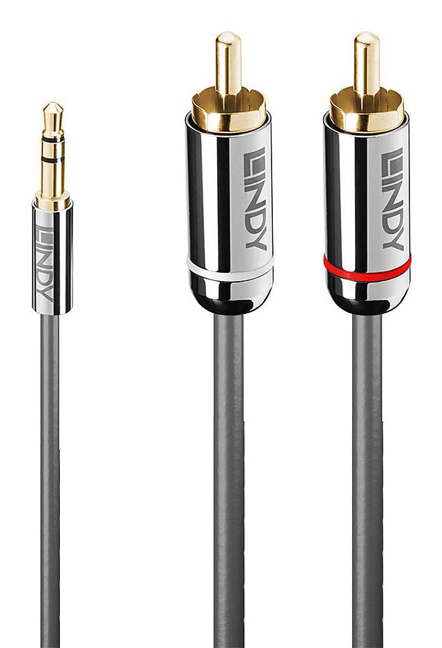 Lindy Audio-Adapterkabel 3,5 mm Klinke (Stecker) auf 2×RCA (Stecker) – 1 m, 3-polig (TRS), anthrazit