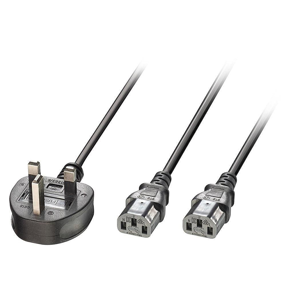 Lindy Netzkabel – UK (Typ G) – 2× IEC C13, 2,5 m, 13 A, Schwarz