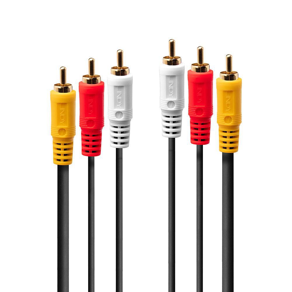 Lindy Audiokabel 3×RCA (Stecker) auf 3×RCA (Stecker) – 1 m, vergoldete Kontakte