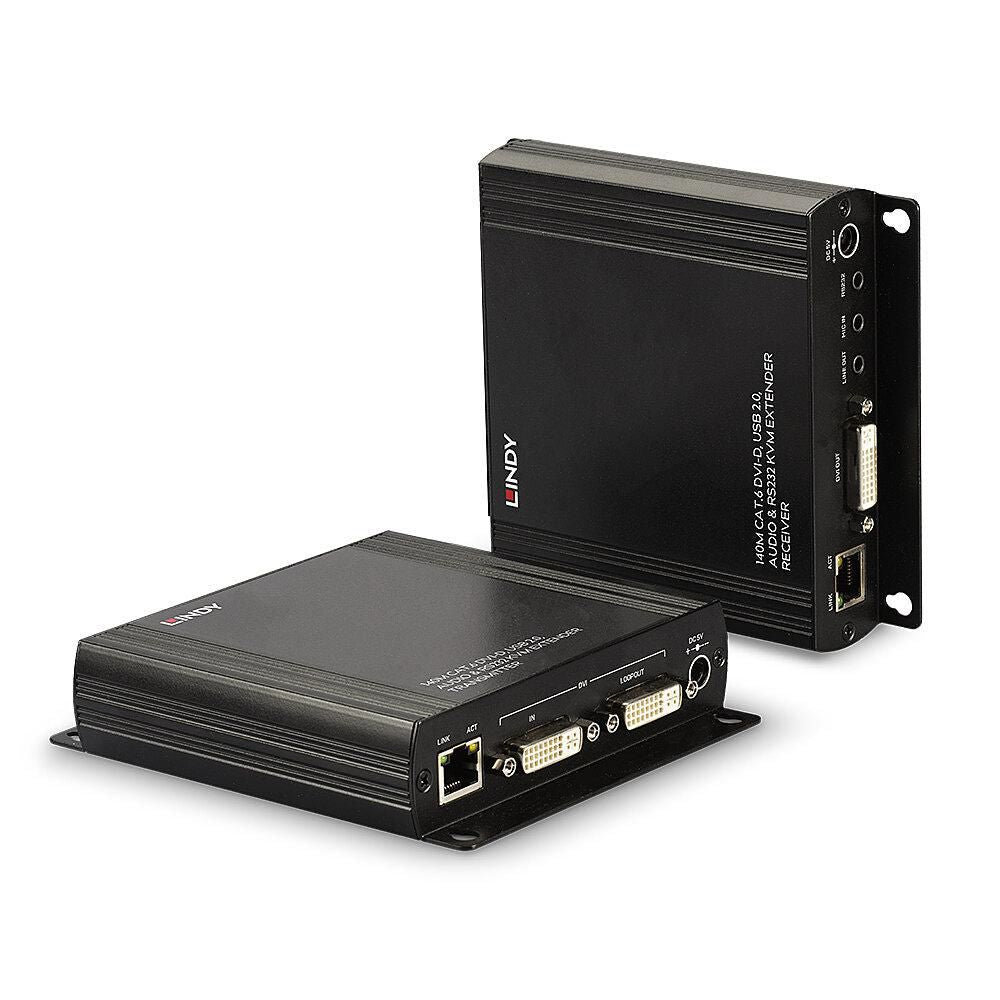 Lindy 39245 – KVM Extender-Set, über Cat6, 1× DVI-I Ein-/Ausgang, 4× USB 2.0, 1920×1200@60 Hz, 140 m, RS-232, Audio