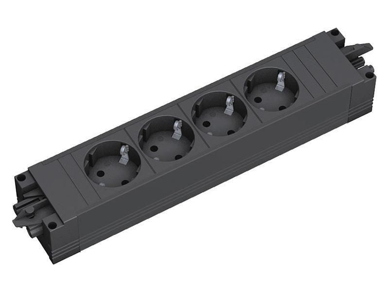 Bachmann Steckdosenleiste, 4×Schuko (Typ F), ohne Schalter, IP20 – schwarz