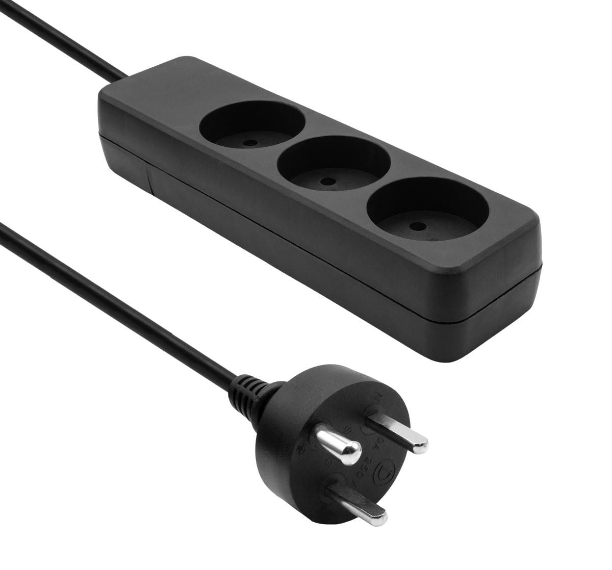 Proxtend Steckdosenleiste, 3×, 2 m, schwarz