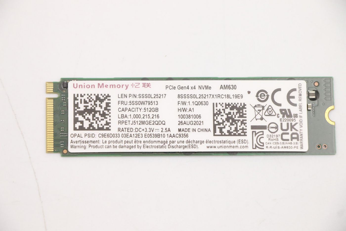 Lenovo SSD 512 GB M.2 2280 – PCIe 4.0 x4, OPAL-Sicherheit