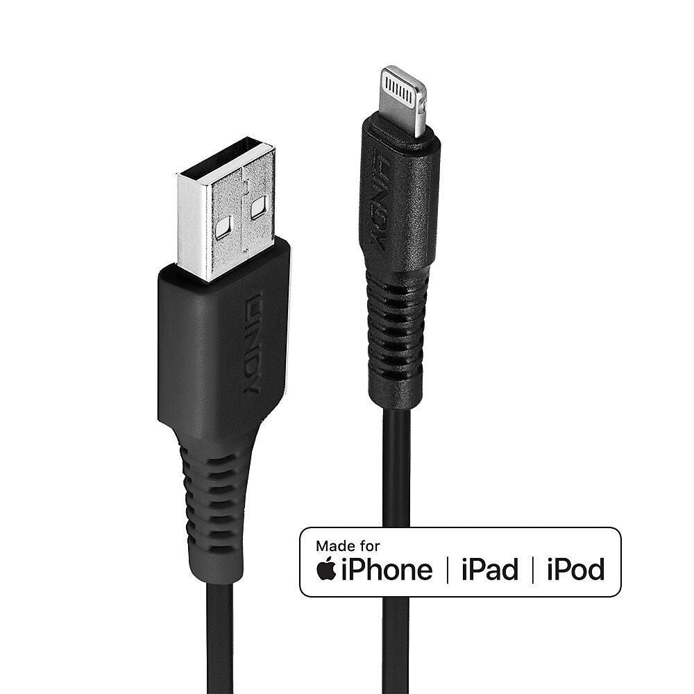 Lindy USB auf Lightning Kabel, 0,50 m, Schwarz – für iPhone, iPad, iPod