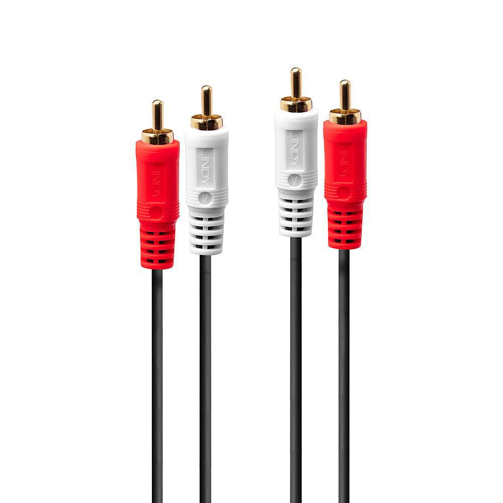 Lindy Audiokabel 2×RCA (Stecker) auf 2×RCA (Stecker) – 2 m, vergoldete Kontakte