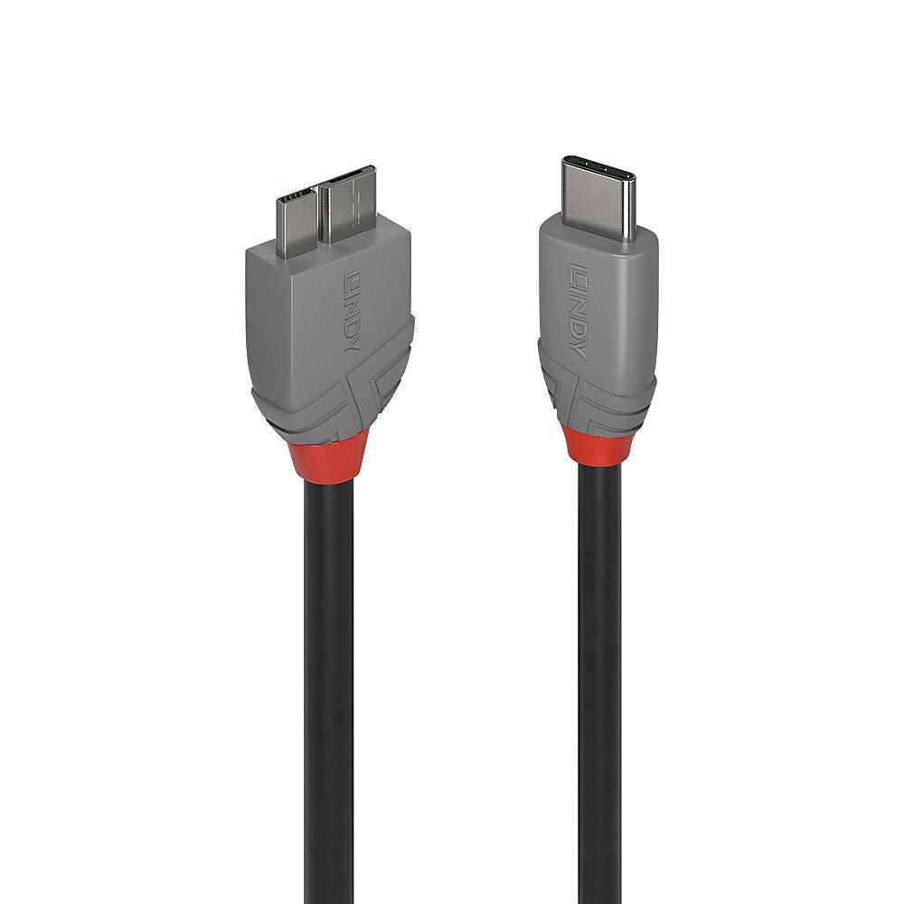 Lindy USB-C auf Micro-USB-B Kabel – USB 3.2 Gen 1 (5 Gbit/s) – 3 m – Nylon/PVC-Mantel – Schwarz