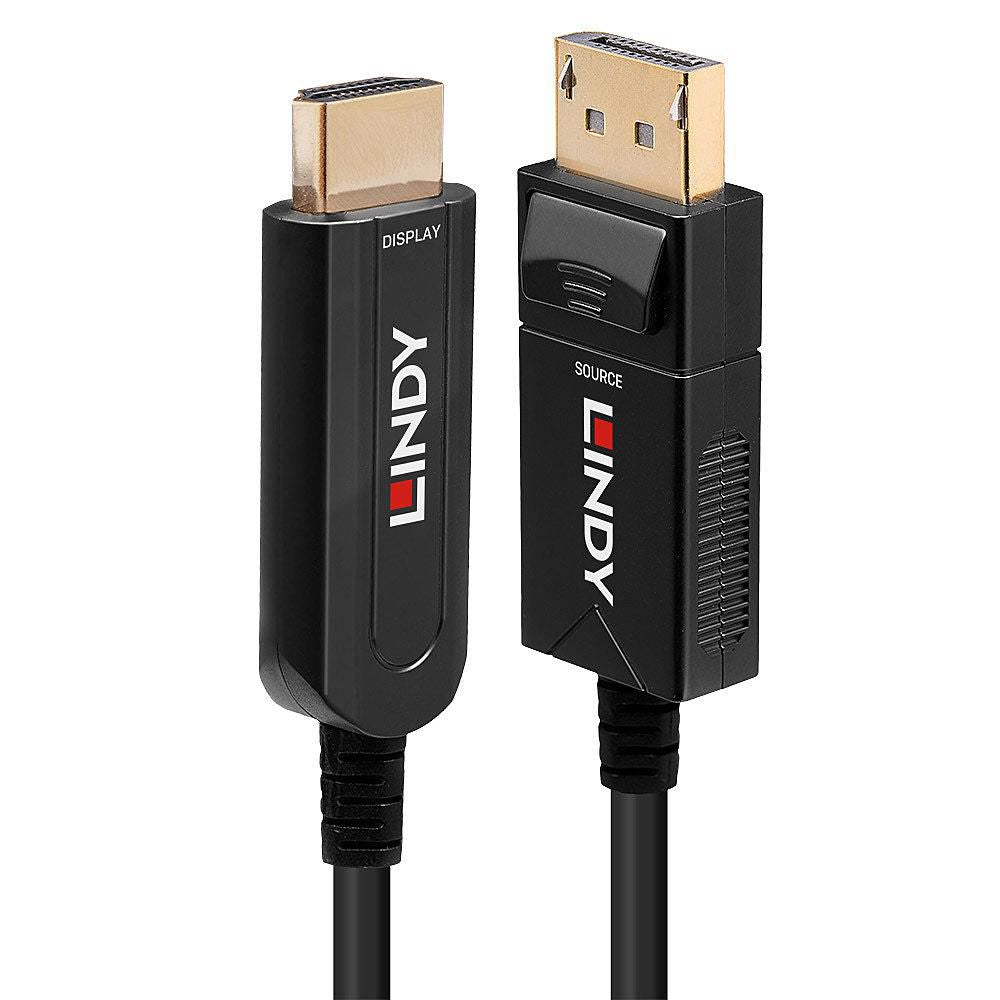 Lindy 38491 Kabel DisplayPort zu HDMI – DP 1.2, 18 Gbit/s, AOC (aktiv), 20 m, Schwarz