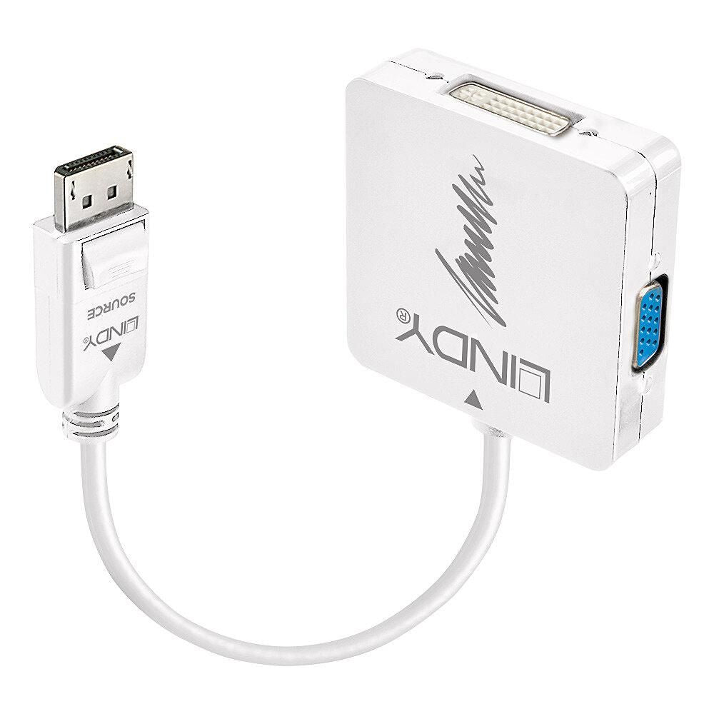 Lindy DisplayPort Multiport-Adapter – HDMI + DVI + VGA, DP 1.2, aktiv