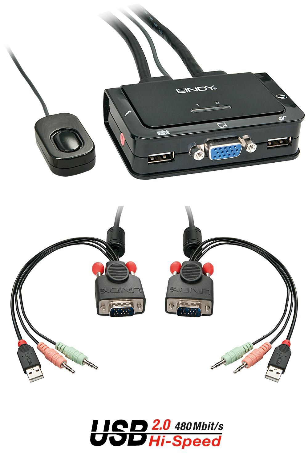 Lindy KVM-Switch 2×1, VGA/USB 2.0, Audio/Mikrofon